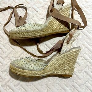 I.D. Required, size 9 wedge, canvas, ankle wrap, rhinestone shoe, bedazzled